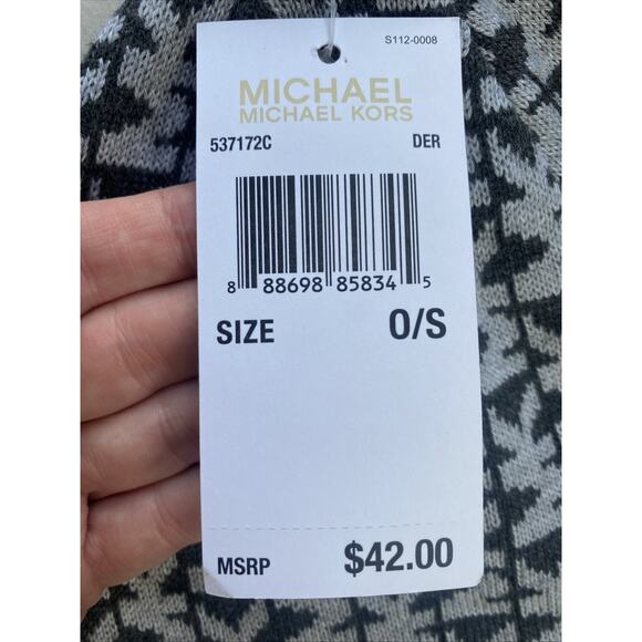 MICHAEL KORS Hat Womens MK MONOGRAM Gray Logo Stretch Winter Beanie NEW - Picture 3 of 4